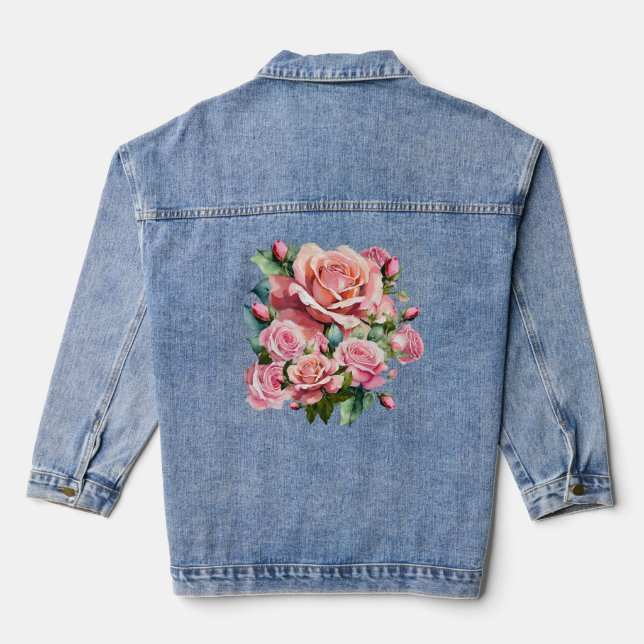 Blush Pink Rose Denim Jacket (Back)