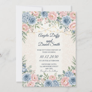 Blush Pink Rose Dusty Blue Hydrangea Wedding Invit Invitation