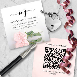 Blush Pink Rose Elegant Wedding RSVP QR Code Enclosure Card
