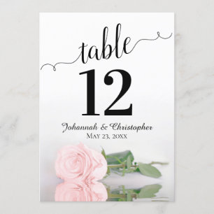 Blush Pink Rose Elegant Wedding Table Number Large