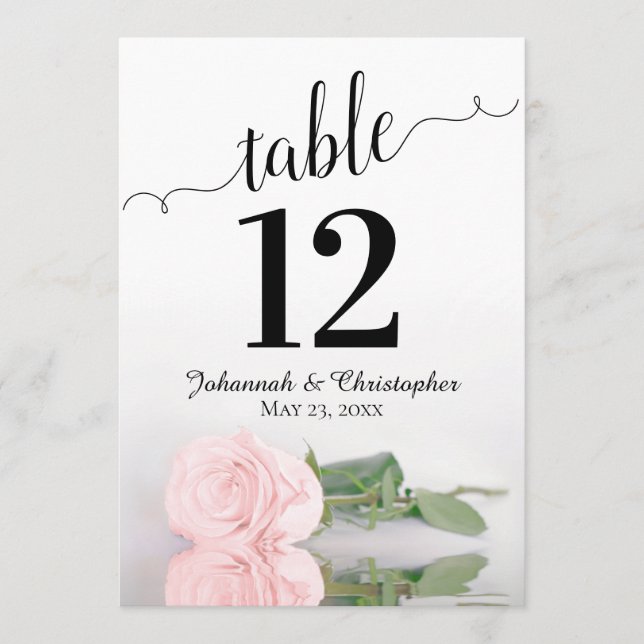 Blush Pink Rose Elegant Wedding Table Number Large (Front)