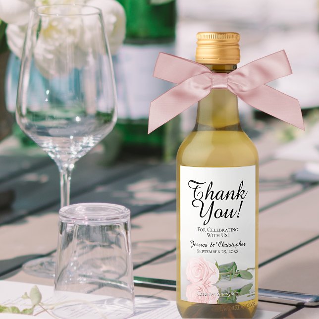 Blush Pink Rose Elegant Wedding Thank You Mini Wine Label (Creator Uploaded)