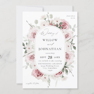 Blush Pink Rose & Eucalylptus Floral Wedding Invitation