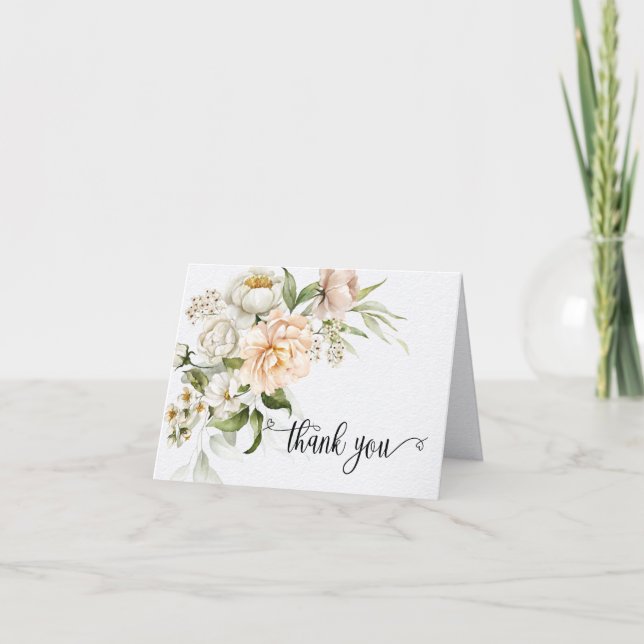 Blush Pink Rose Eucalyptus Baby Shower Thank You Card (Front)