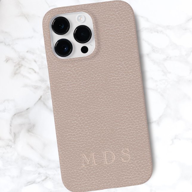 Blush Pink Rose Faux Leather Effect Case-Mate iPhone Case (A blush pink faux leather look phone case with space for your initials)