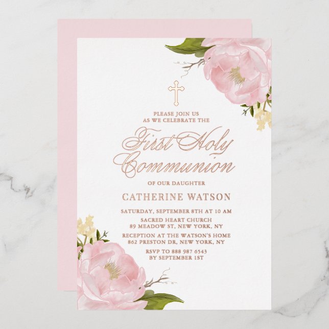 Blush Pink Rose First Holy Communion Rose Gold (Front/Back)