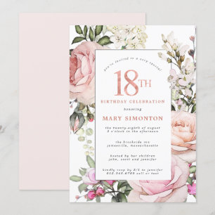 Blush Pink Rose Floral 18 Birthday Party Invitation