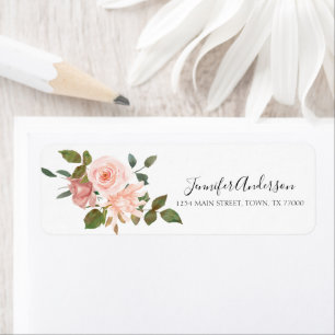 Blush Pink Rose Floral Address Label