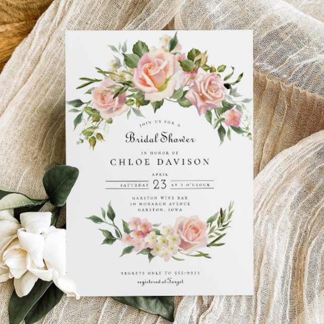 Blush Pink Rose Floral Arch Bridal Shower Invitation (Creator Uploaded)