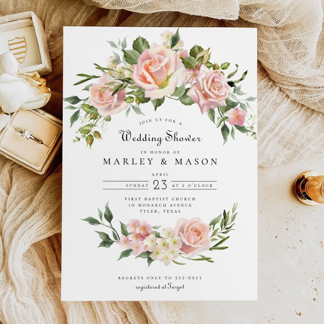 Blush Pink Rose Floral Arch Wedding Shower Invitation (Creator Uploaded)