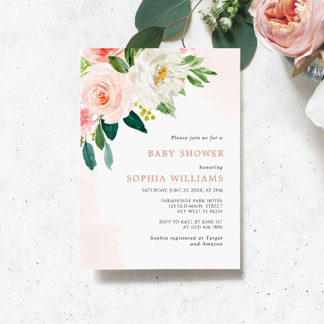 Blush Pink Rose Floral Baby Shower Invitation (Creator Uploaded)