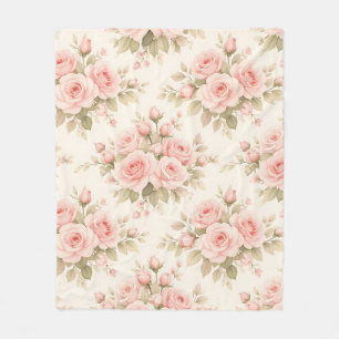Blush Pink Rose Floral Bouquet Fleece Blanket