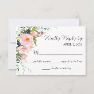 Blush Pink Rose Floral Bouquet Wedding RSVP Card