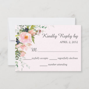 Blush Pink Rose Floral Bouquet Wedding RSVP Card