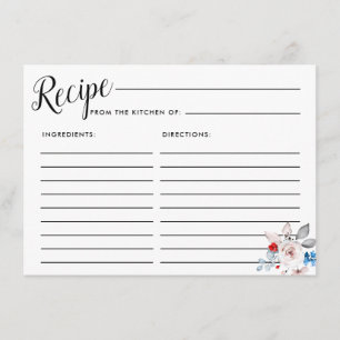 Blush Pink Rose Floral Bridal Recipe Card