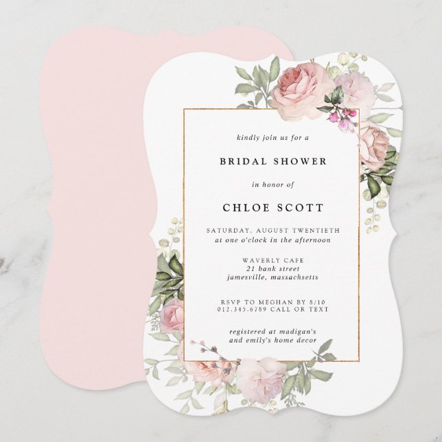 Blush Pink Rose Floral Bridal Shower Invitation (Front/Back)