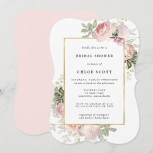 Blush Pink Rose Floral Bridal Shower Invitation