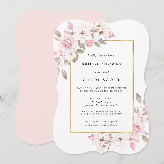 Blush Pink Rose Floral Bridal Shower Invitation (Front/Back)