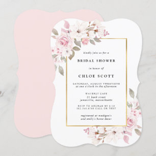 Blush Pink Rose Floral Bridal Shower Invitation