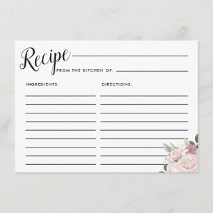 Blush Pink Rose Floral Bridal Shower Recipe Card