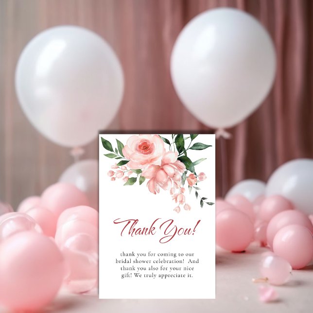 Blush Pink Rose Floral Bridal Shower Thank You Card (Blush Pink Rose Floral Bridal Shower Thank You Card)