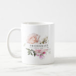 Blush Pink Rose Floral Bridesmaid Coffee Mug<br><div class="desc">Chic and elegant blush pink floral design features the title Bridesmaid and 1 line of personalised text below. All of the text can be edited, the colour, font and size changed. Make one for each of the bridal party. It will look great in the getting ready photos. This coffee mug...</div>