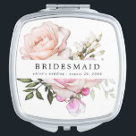 Blush Pink Rose Floral Bridesmaid Wedding Compact Mirror<br><div class="desc">Soft blush pink roses with white hydrangea flowers and soft sage green leaves create a beautiful floral display on the front of this compact. Bridesmaid is written across it There is a text line below for you to personalise it. This bridesmaid gift is part of the Summer Romance Collection. It...</div>
