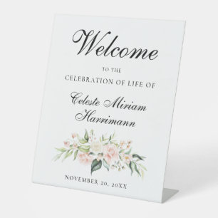 Blush Pink Rose Floral Celebration of Life Pedestal Sign