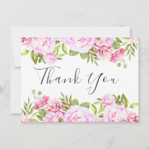 Blush Pink Rose Floral Chic Elegant Script Thank You Card