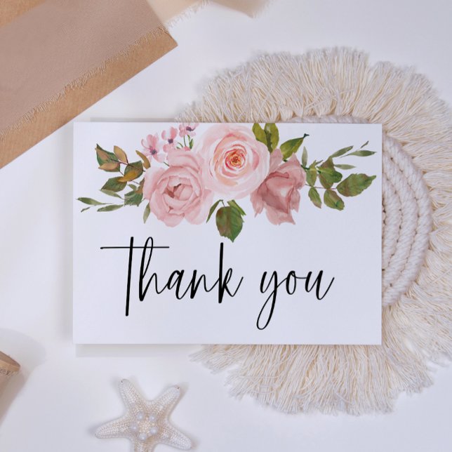 Blush Pink Rose Floral Elegant Thank You Card (Creator Uploaded)