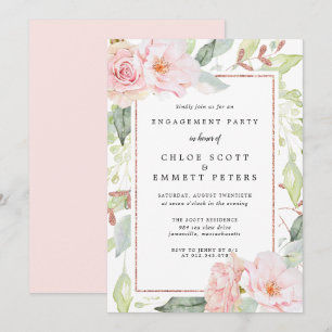 Blush Pink Rose Floral Engagement Party Invitation