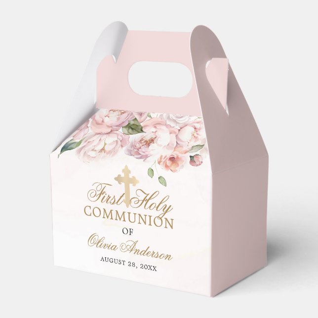 Blush Pink Rose Floral First Holy Communion Favour Box (Front Side)