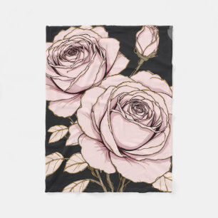 Blush Pink Rose Floral Fleece Blanket