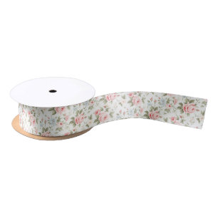 Blush Pink Rose Floral Garden Design Satin Ribbon