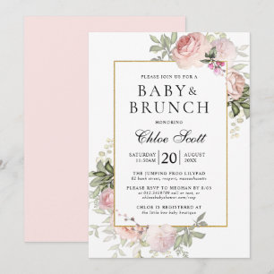 Blush Pink Rose Floral Girl Baby Shower Invitation