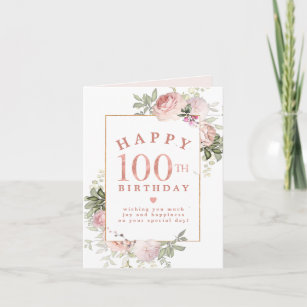 Blush Pink Rose Floral Gold 100th Birthday Card
