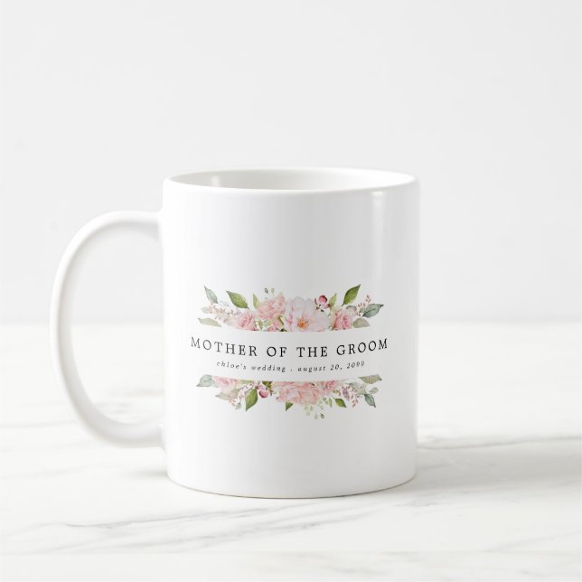 Blush Pink Rose Floral Mother of the Groom Coffee Mug (Left)