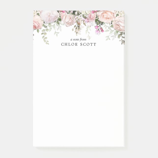 Blush Pink Rose Floral Personalised Post-it Notes (Front)