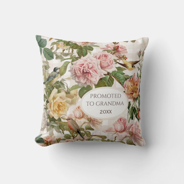 Blush Pink Rose Floral Promoted to Grandma Elegant Cushion (Front)