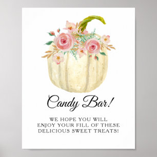 Blush Pink Rose Floral Pumpkin Candy Bar Sig Poster
