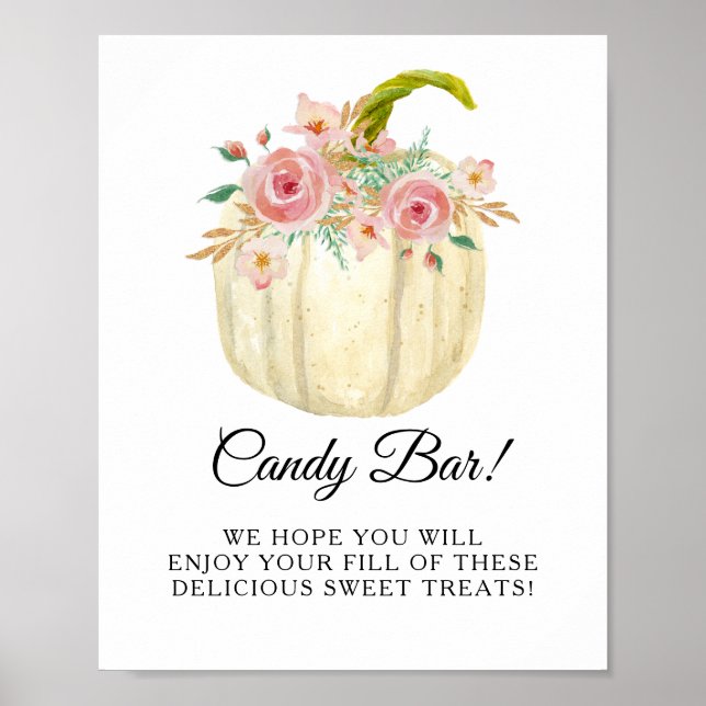 Blush Pink Rose Floral Pumpkin Candy Bar Sig Poster (Front)