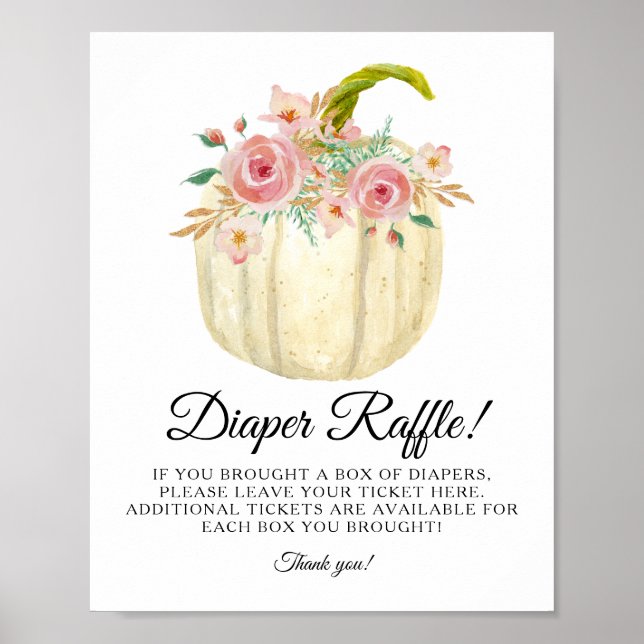 Blush Pink Rose Floral Pumpkin Diaper Raffle Sign (Front)