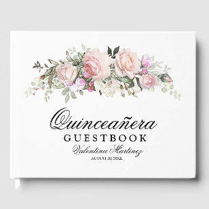 Blush Pink Rose Floral Quinceanera Guest Book