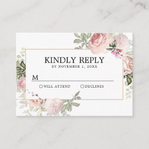 Blush Pink Rose Floral Quinceanera RSVP Enclosure Card