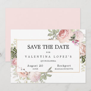 Blush Pink Rose Floral Quinceanera Save The Date
