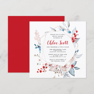 Blush Pink Rose Floral Red Heart Bridal Shower Invitation