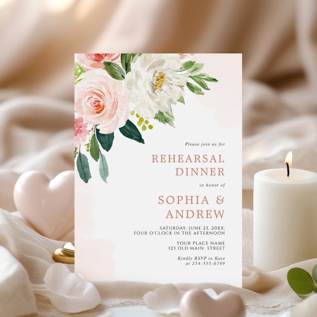 Blush Pink Rose Floral Rehearsal Dinner Invitation (Creator Uploaded)