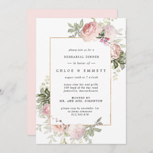 Blush Pink Rose Floral Rehearsal Dinner Invitation