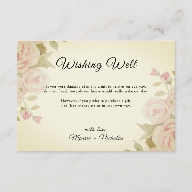 Blush Pink Rose Floral Retro Wedding Wishing Well Enclosure Card (Front)