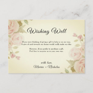 Blush Pink Rose Floral Retro Wedding Wishing Well Enclosure Card
